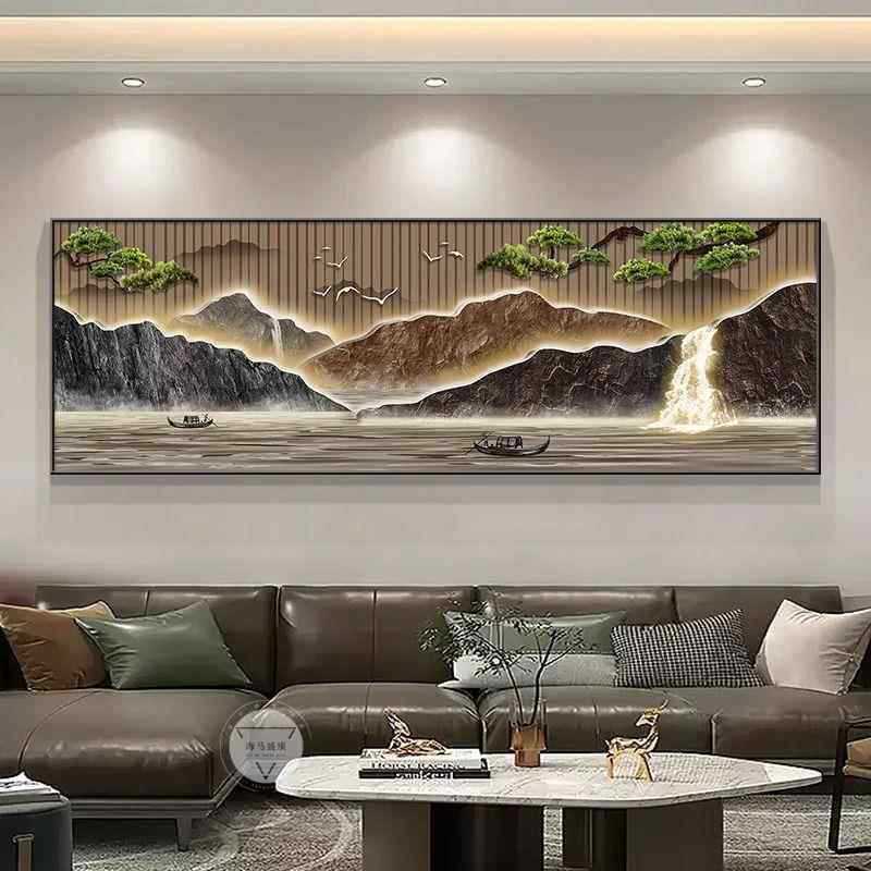 室内装饰画中式客厅挂画背景墙中堂壁画风景画办公室字画新山水画