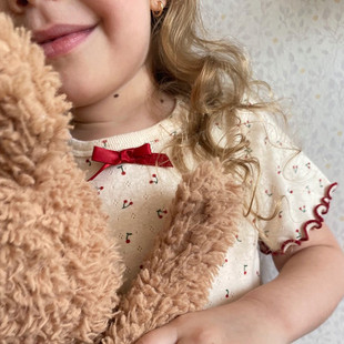 薄睡衣儿童家居服套装婴儿女童宝宝蝴蝶结抗菌樱桃a类棉夏男童装