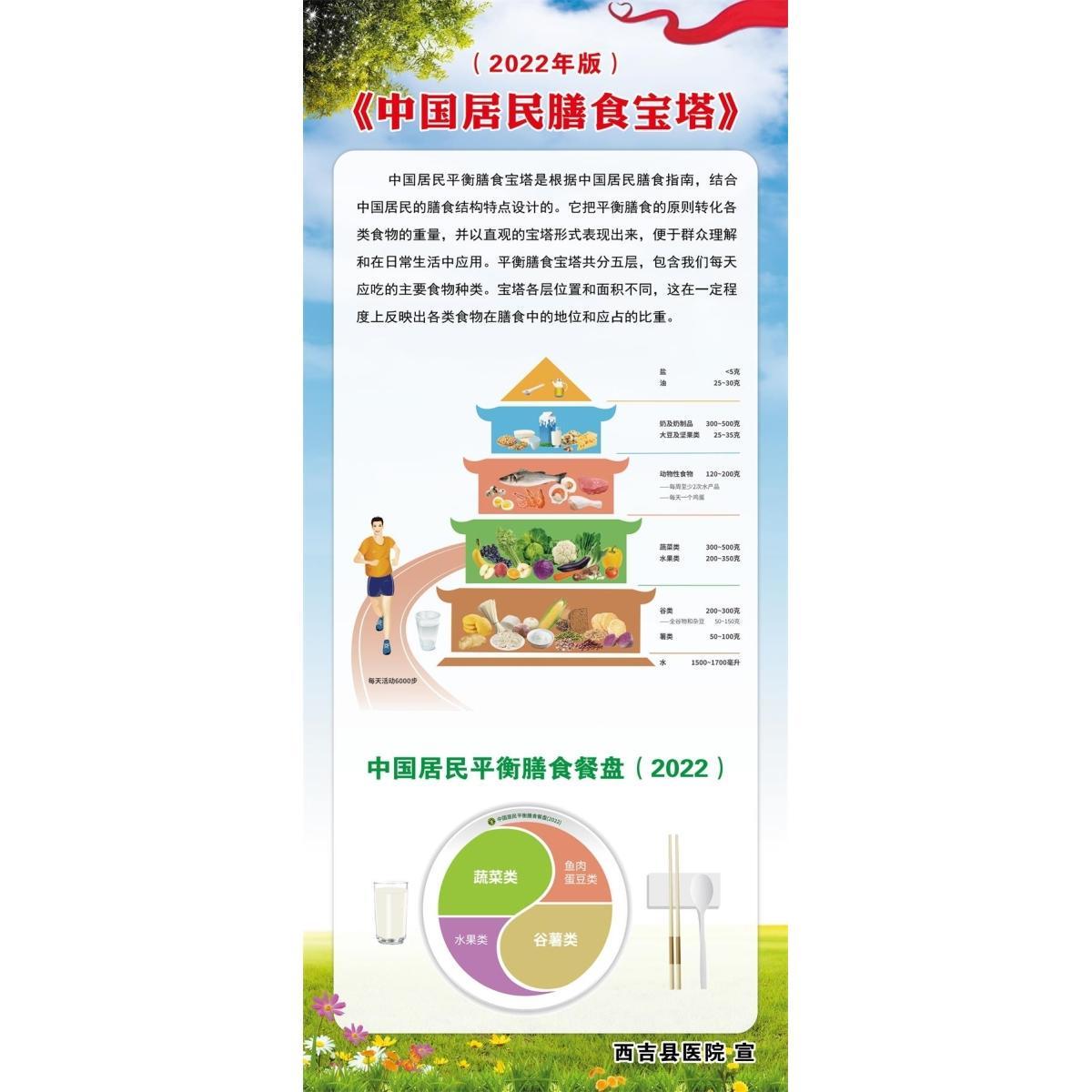 中国居民膳食宝塔海报吃动平衡是健康之本平衡膳食歌展板挂图