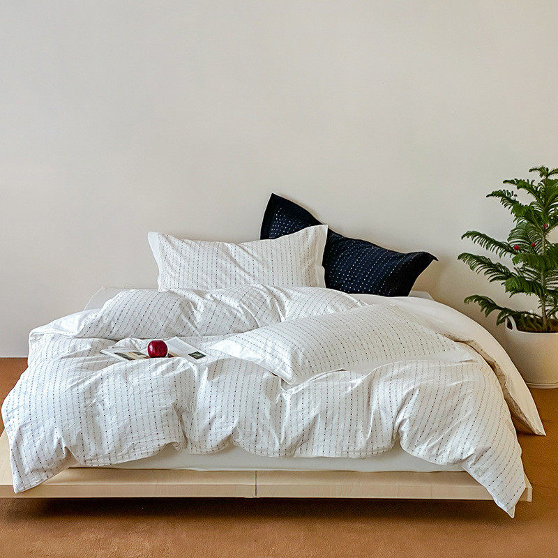 日式复古点点全棉色织小提花水洗棉四件套北欧简约被套枕套床笠款,床上用品,床品套件/四件套/多件套,淘宝优惠券,粉丝福利购,淘宝优惠卷