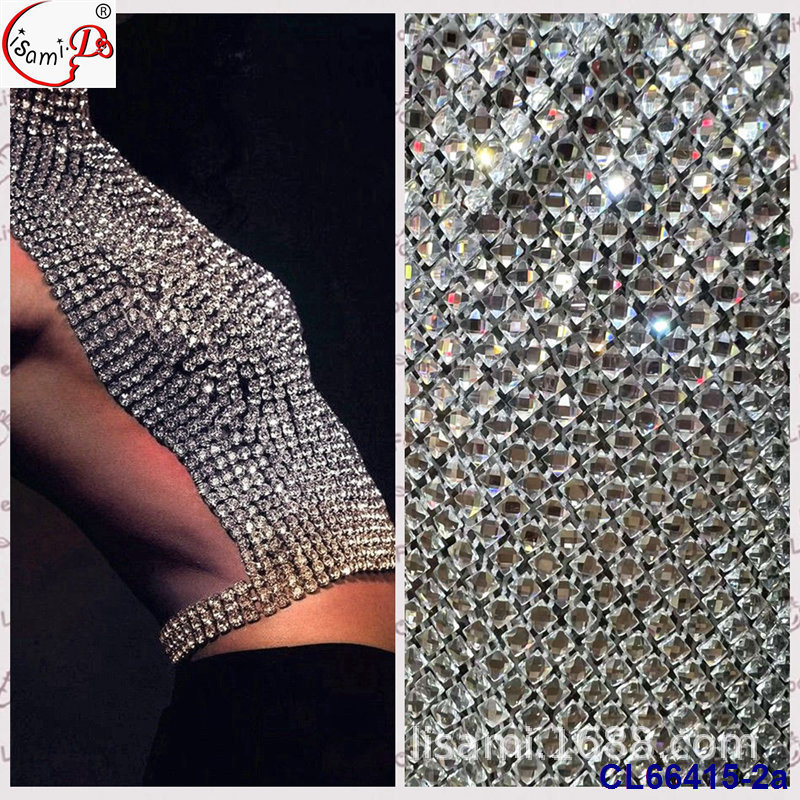 弹力网6mm水晶钻装饰服装辅料 镂空烫钻装饰面料 full stone lace