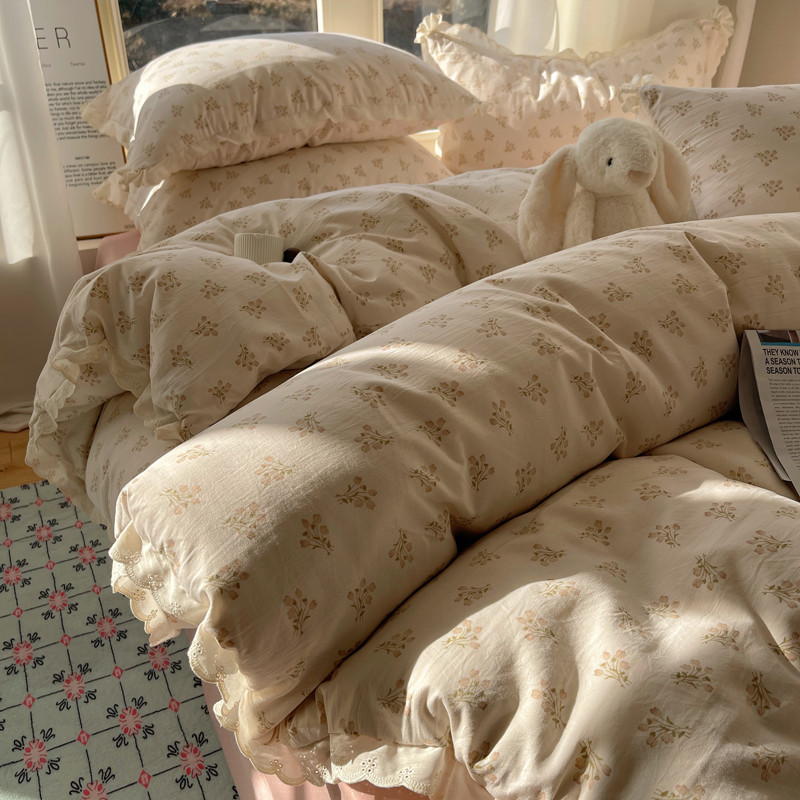 柔田园风春夏慵懒阳光舒法式亲肤四件套温暖花边款双人床上用品