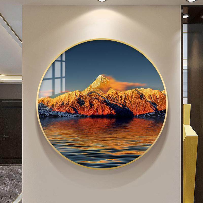 冈仁波齐挂画布达拉宫装饰画圆形挂画晶瓷画西藏特色画风景山水画