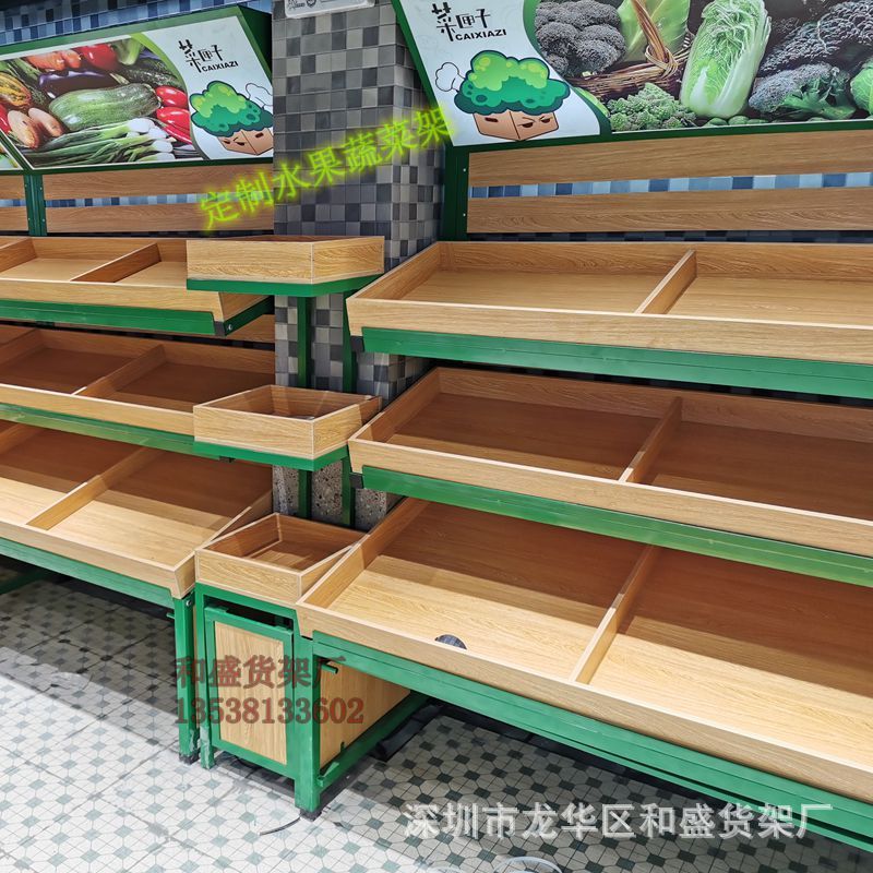 通用水果蔬菜货架不锈钢菜架加厚拆装水菜堆铁展示架金属木展示柜