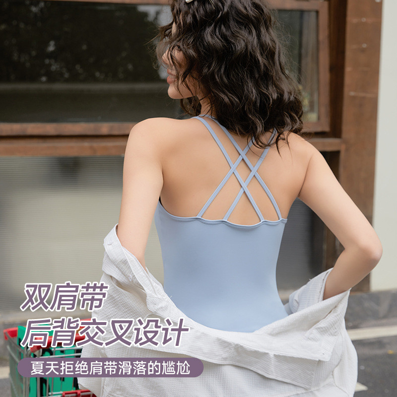 白色打底吊带背心女带一体胸垫长款可外穿内搭运动美背细肩带内衣