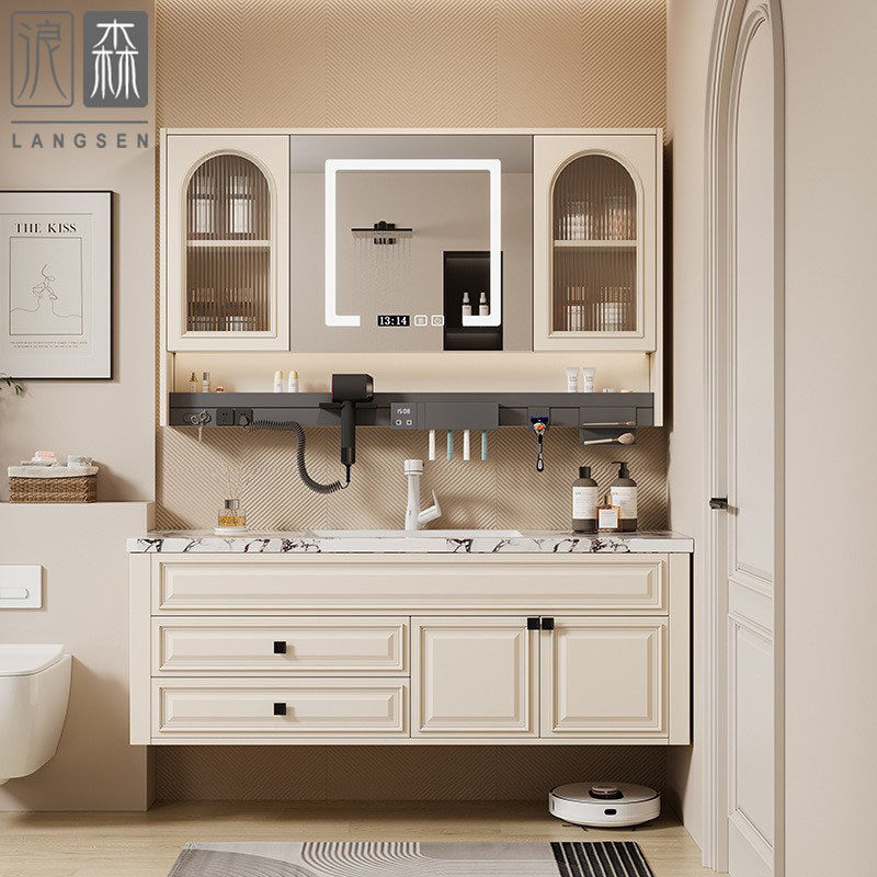 岩板热弯一体盆浴室柜组合智能镜柜卫生间实木洗漱台洗脸盆洗手盆,家装主材,浴室柜组合,淘宝优惠券,粉丝福利购,淘宝优惠卷