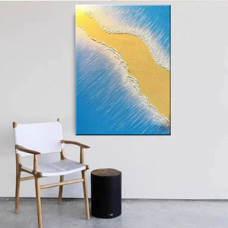 纯手绘砂岩肌理海浪客厅儿童房装饰画沙滩画立体卧室床头画手工