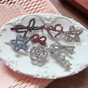 韩版夏季新款甜酷超闪简约水钻发夹侧边夹磁吸扣发夹刘海夹发饰女