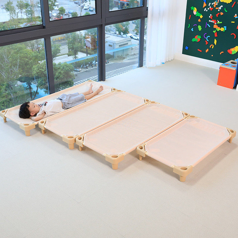 儿童托管班透气网布床午睡幼儿园单人小床午休床帆布叠叠幼儿网床