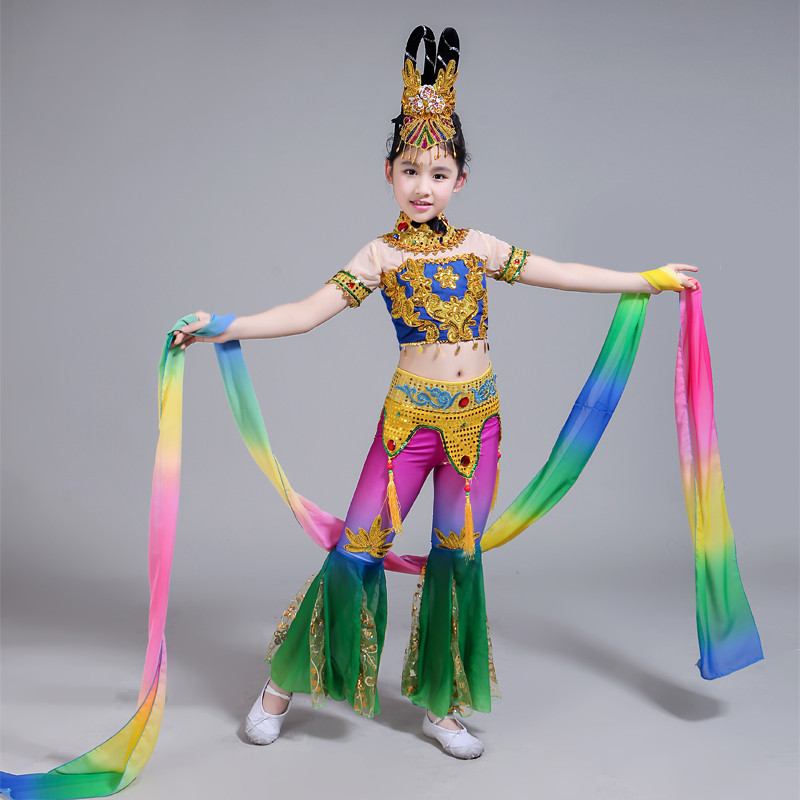 推荐儿童敦煌飞天舞蹈服装水袖嫦娥奔月演出服千手观音表演服古典
