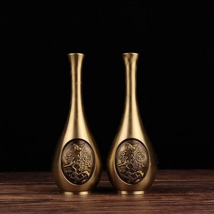 黄铜花瓶一对摆件家居客厅装饰工艺品插花摆设玄关铜花瓶