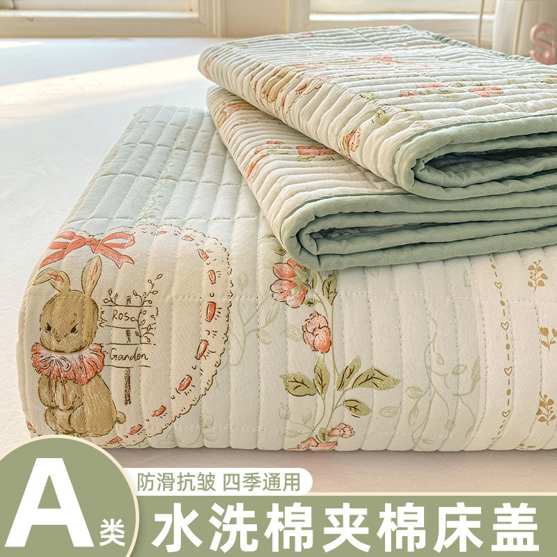 床单水洗棉床盖三件套榻榻米炕盖单人夹棉床单三件套新款四季通用