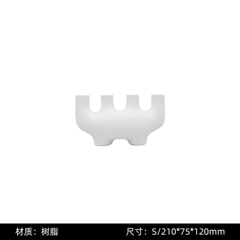 简约现代黑白色火苗珊瑚桌面摆件树脂烛台创意抽象几何样板间多孔