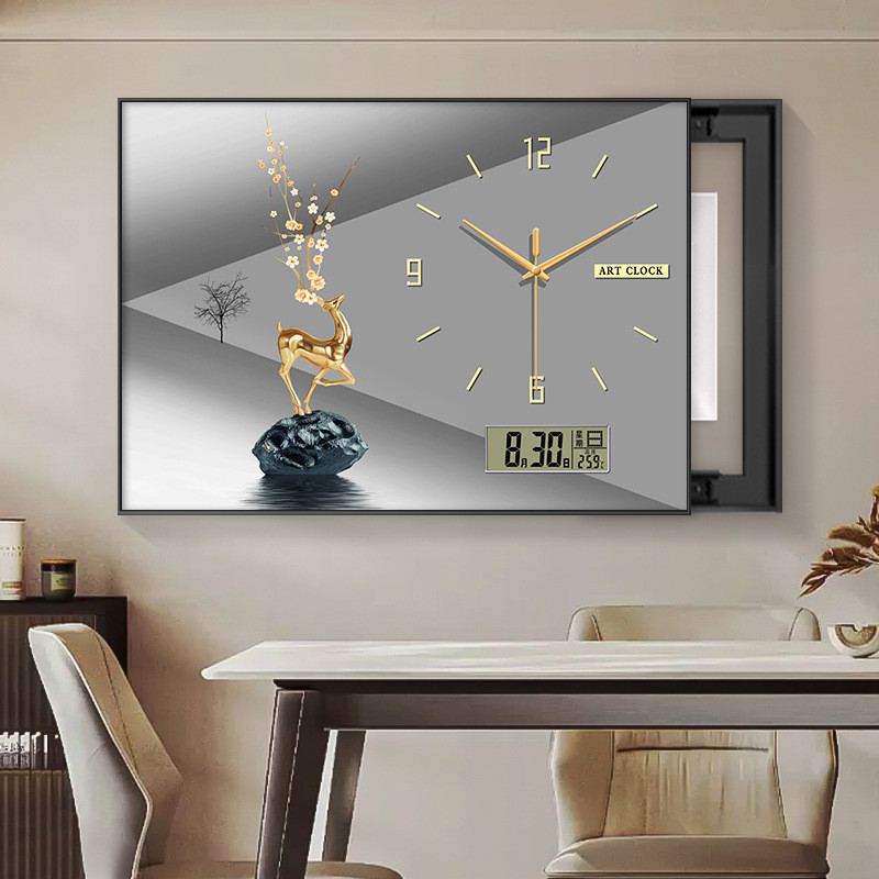 羽毛轻奢电表箱装饰画现代简约带钟表万年历遮挡配电箱电子钟挂画