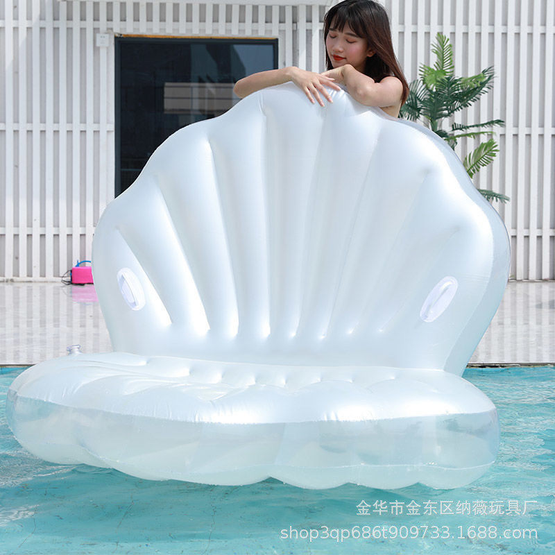 厂家直供新款白色成人加厚贝壳浮排儿童透明玩水漂浮充气潜水