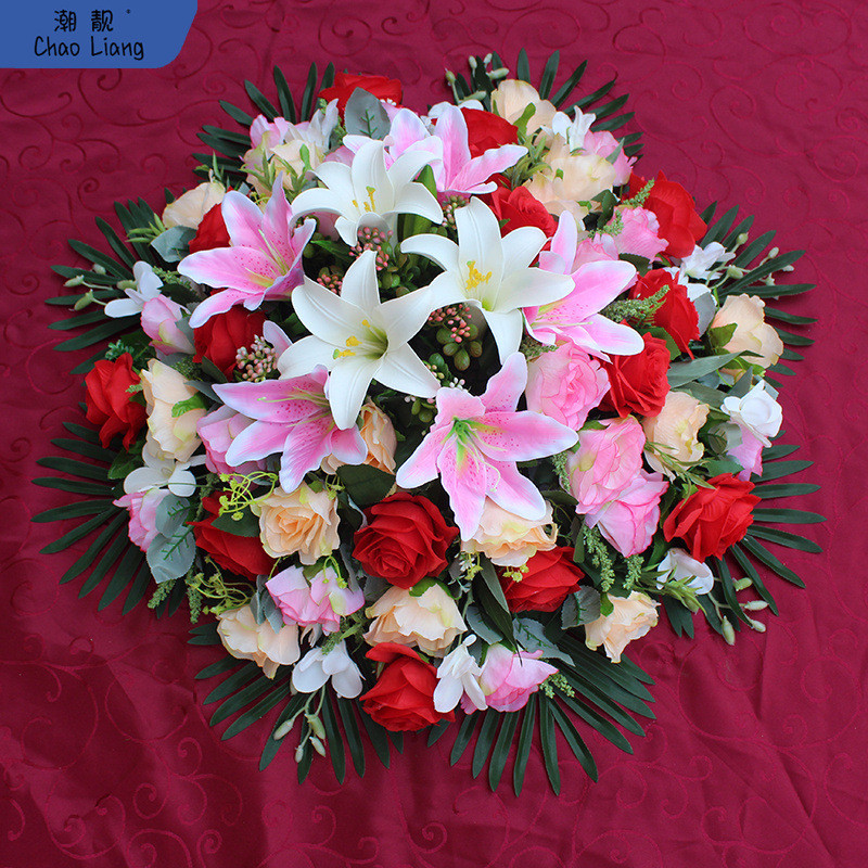 台花酒店餐桌电动转盘花装饰花饭店大圆桌台花圆形大摆绢花雏包邮