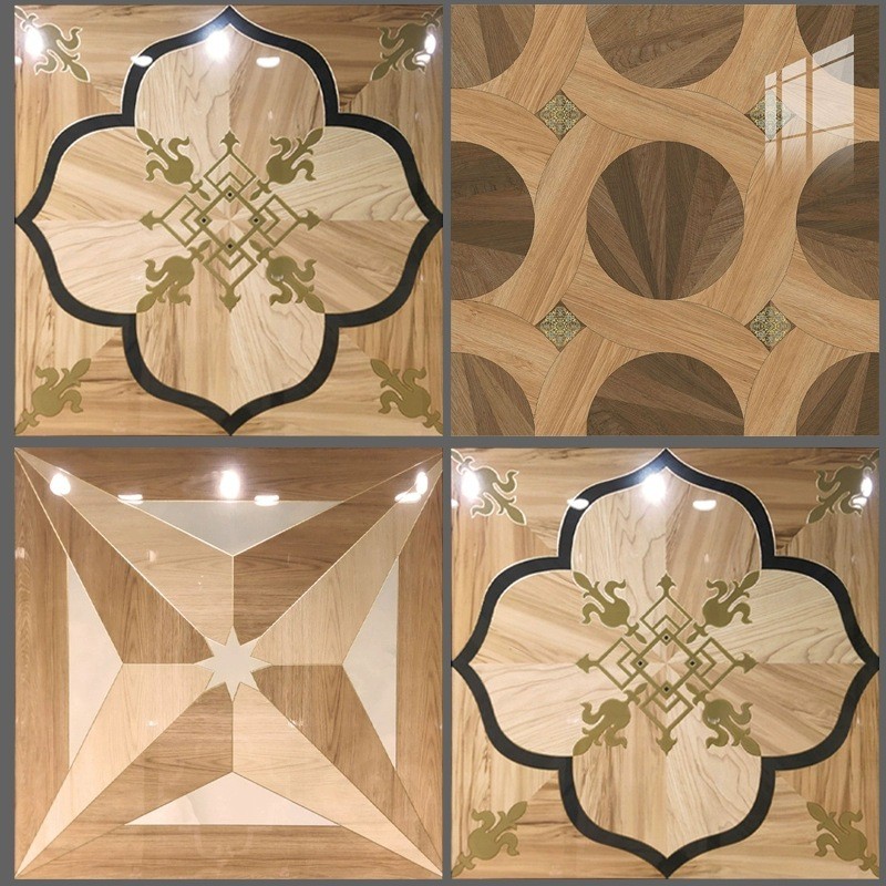 亮光镀金木纹拼花砖800x800客厅入户玄关拼花地砖酒店大厅通体砖