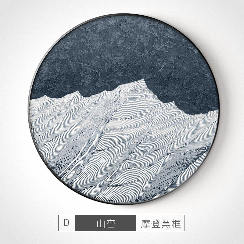 侘寂风手绘肌理油画圆形玄关装饰画抽象山峰卧室床头餐厅艺术挂画