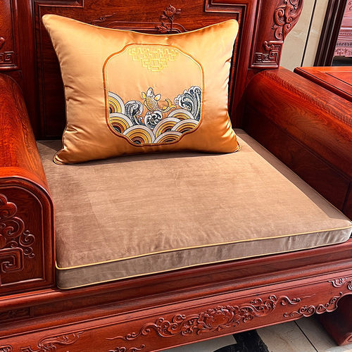新中式红木沙发垫罗汉刺绣抱枕靠垫客厅实木家具高级感高档床垫子