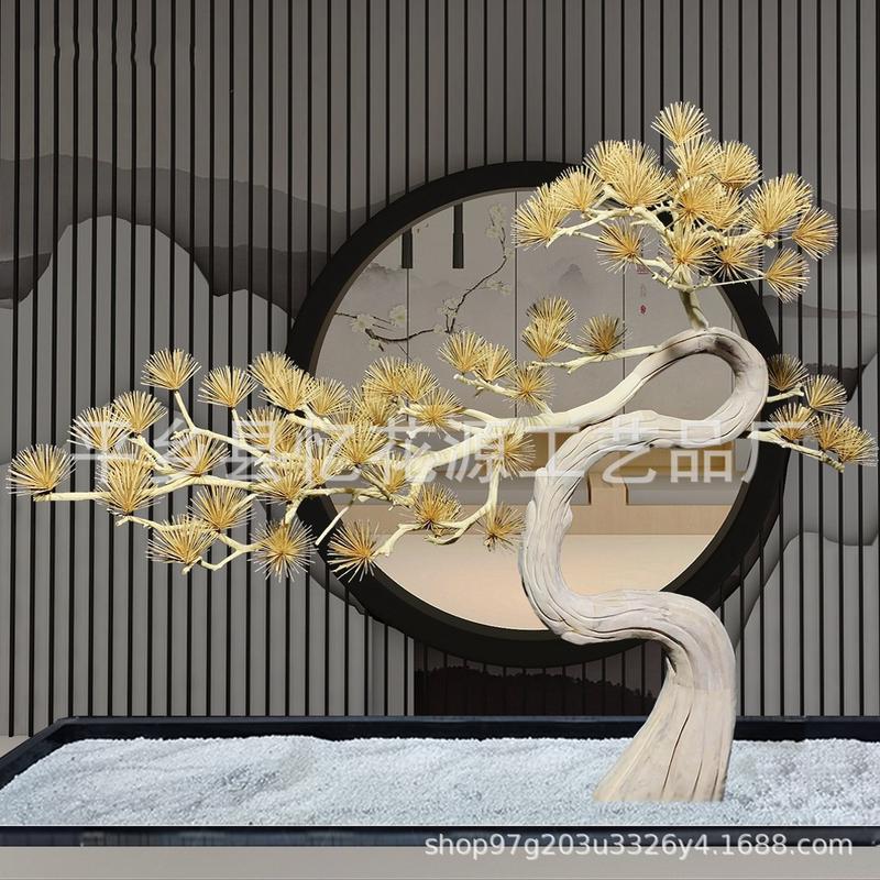 实木雕刻罗汉松造型树实木竹签松树造景观树盆景实木假树仿真