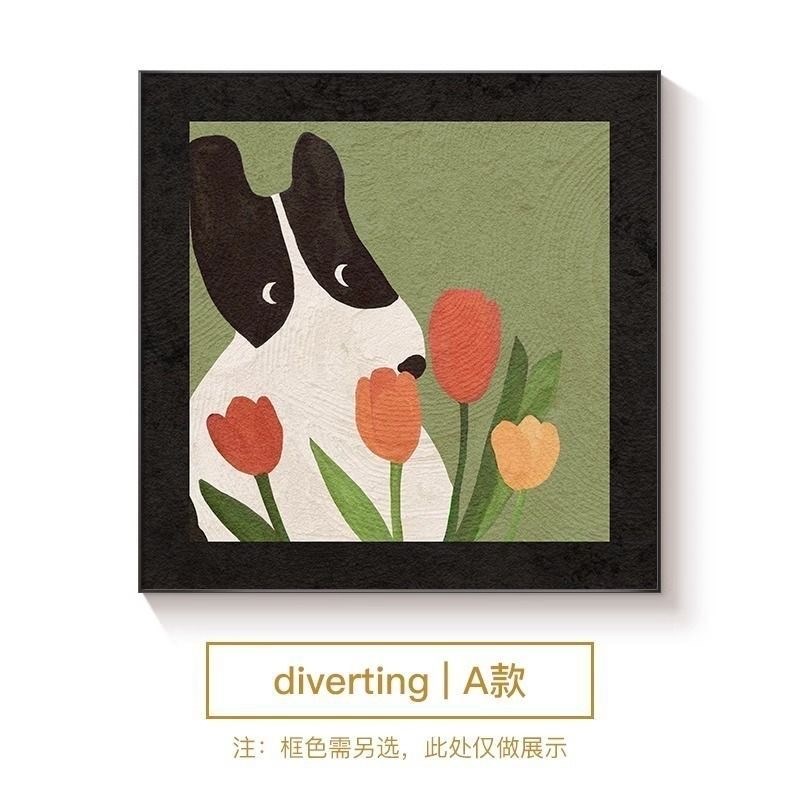中古餐厅装饰画多巴胺卡通动物饭厅墙面挂画复古小众艺术卧室壁画图片