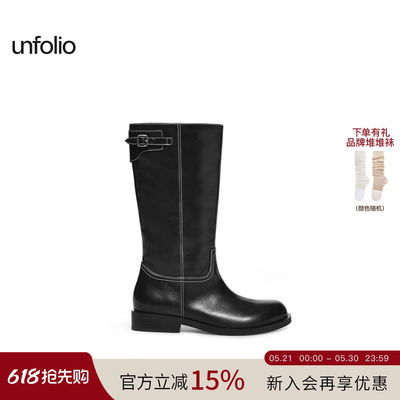 unfolio扣带中筒靴骑士靴