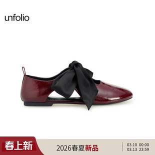 unfolio26SS新款复古平底蝴蝶结系带玛丽珍鞋薄底浅口单鞋子女
