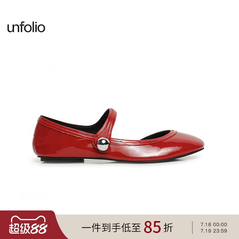 一字式扣带红色玛丽珍鞋unfolio