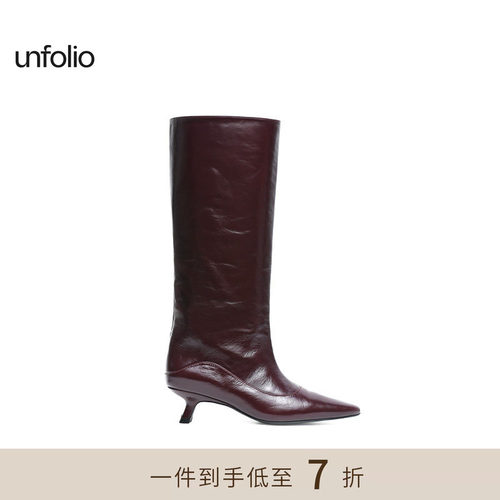 unfolio尖头中跟及膝靴