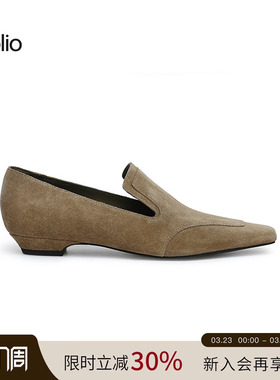 unfolio经典经典小方头平底鞋休闲鞋百搭乐福鞋