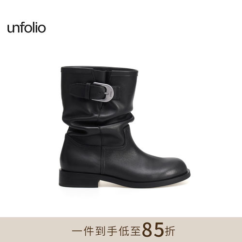 unfolio金属扣饰堆堆踝靴