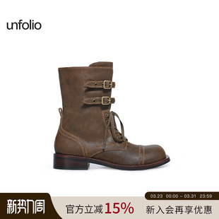 unfolio2025新款 Eloise金属搭扣短靴复古系带靴子女