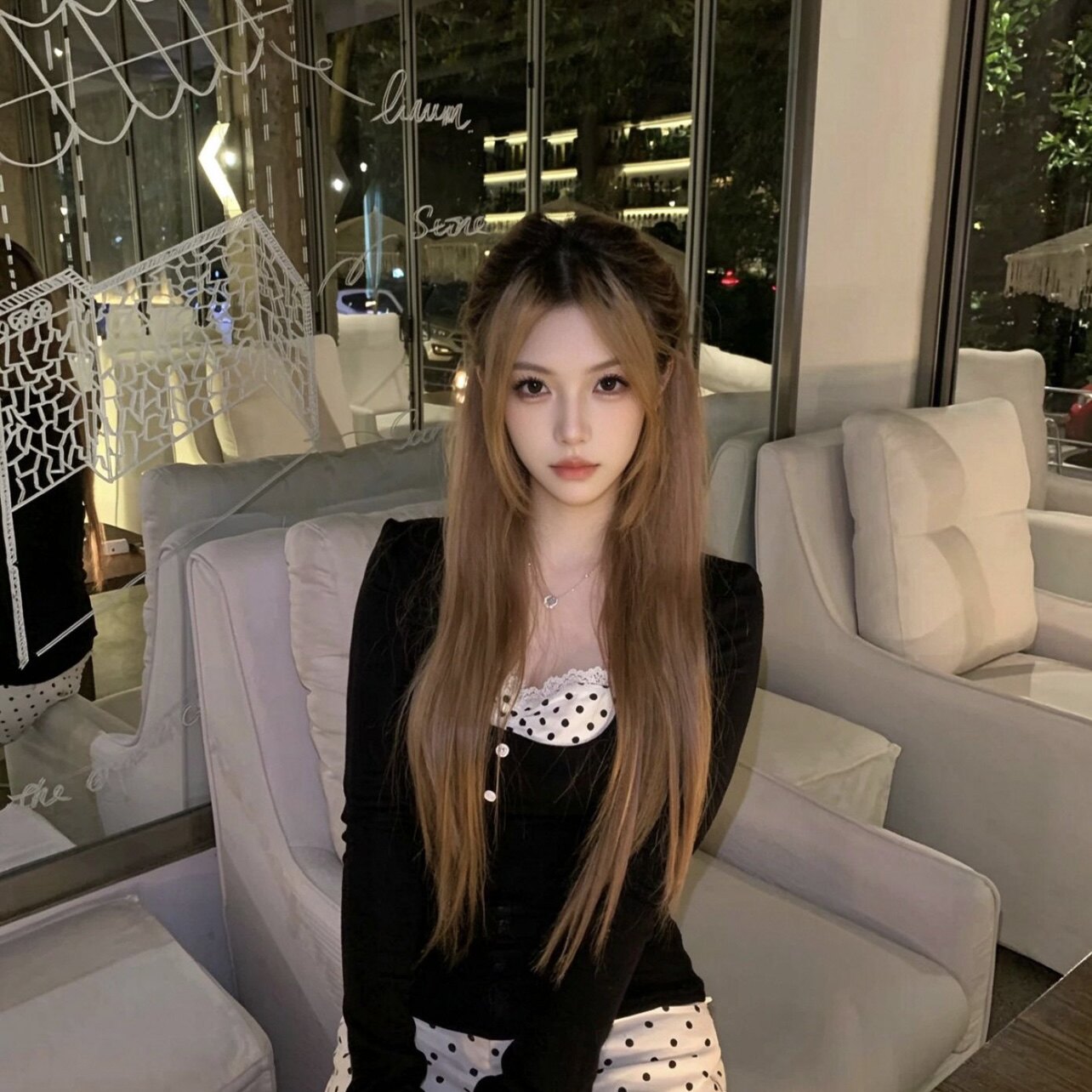 HYTEMOLY性感风黑色波点蕾丝拼接假两件长袖T恤女修身设计感上衣