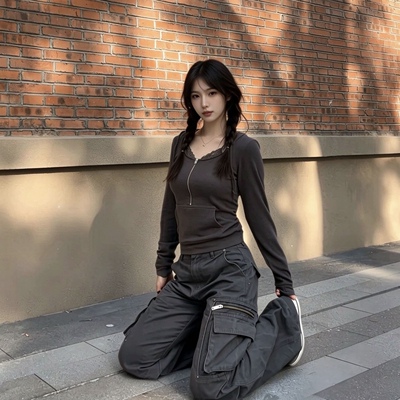 夏季韩系灰色高腰直筒牛仔裤女