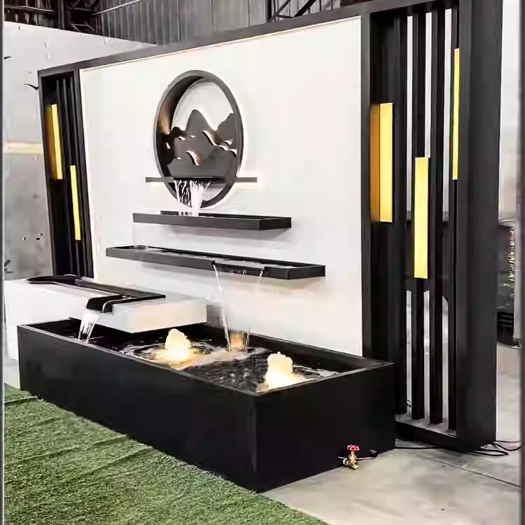 现代简约不锈钢庭院流水景墙户外屏风叠水花园水幕墙流水摆件庭院