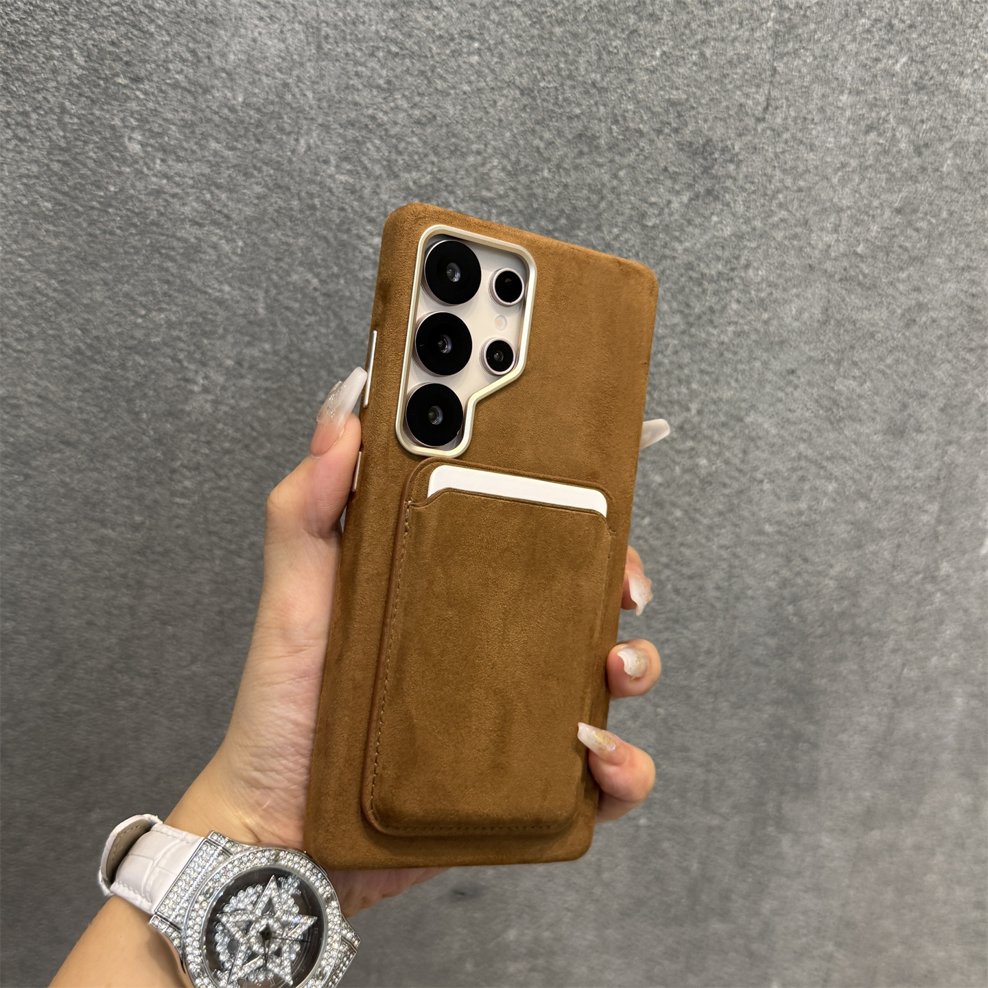 适用三星GalaxyS25手机壳浅棕欧蒂兰磁吸卡包S25Ultra新款超纤皮质S24Ultra高档保护套网红S25Plus奢华