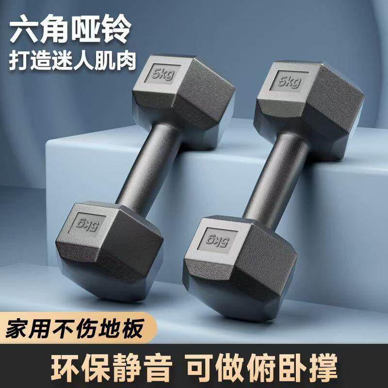 拉车跨境外贸迅迈峰哑铃男士健身家用器材女士5/10KG一对六角黑色