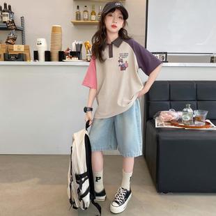 t恤polo衫 2025新款 纯棉短袖 儿童休 牛仔短裤 女童夏季 商城同款 套装