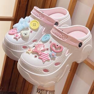 女 厚底洞洞鞋 女夏季 新款 增高防滑透气外穿海边沙滩踩屎感凉拖鞋