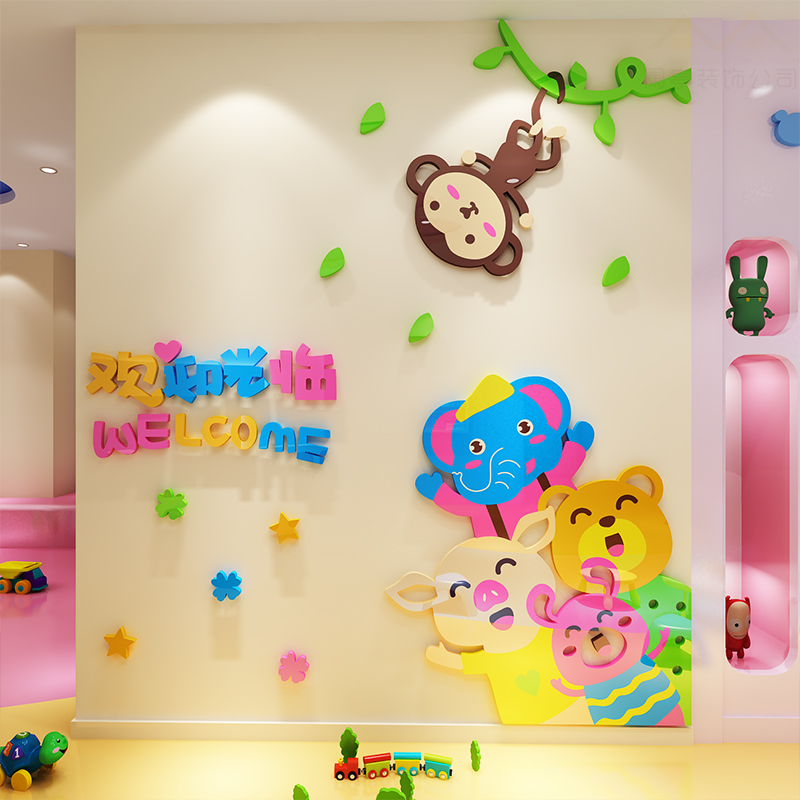 创意门贴卡通动物3d立体墙贴画客厅玄关儿童房装饰幼儿园墙面装饰图片