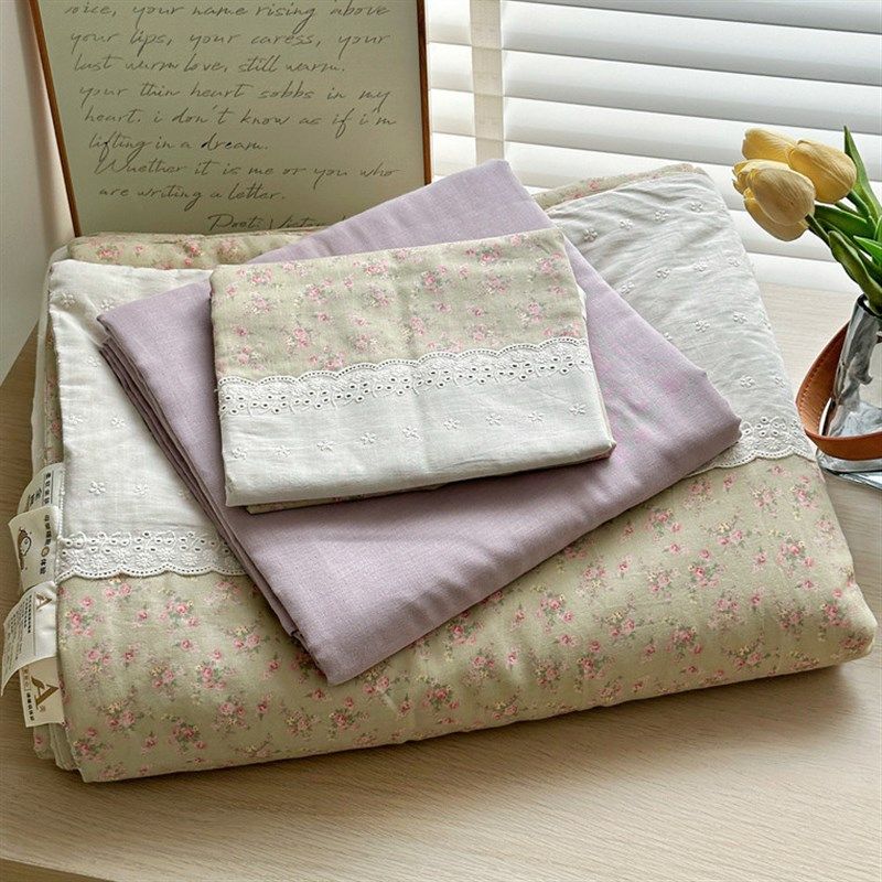 韩式小碎花纯棉双层n纱夏凉被四件套法式全棉空调被配床单枕套机,床上用品,化纤被,淘宝优惠券,粉丝福利购,淘宝优惠卷