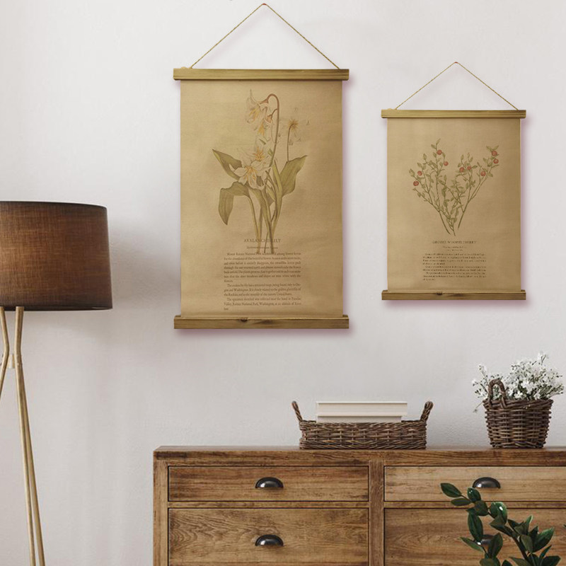 原木侘寂风植物标本装饰画~沙发背景墙I玄关画~复古绿植卷轴挂画,家居饰品,现代装饰画,淘宝优惠券,粉丝福利购,淘宝优惠卷
