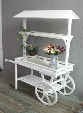 田园木质花车花架置物架花店橱窗装饰陈列K展架多功能复古推车摆