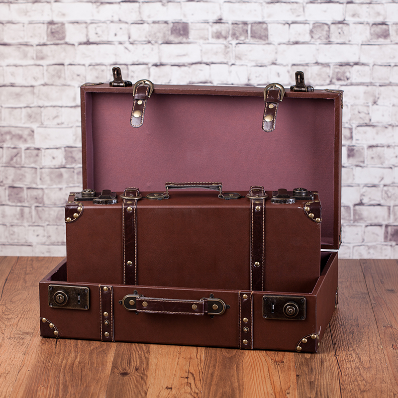 复古怀旧老式手提皮箱储物收纳整理木箱旅行N箱婚纱摄影道具木箱
