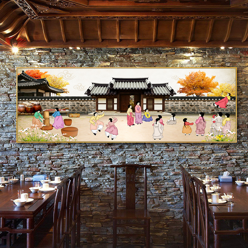 韩国饭店装饰画韩式料理餐厅烤肉店挂G画朝鲜族打糕民俗文化墙壁图片