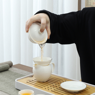 家用便携式 羊脂玉白瓷旅行功夫茶具套装 户外旅游泡茶W盖碗茶壶茶