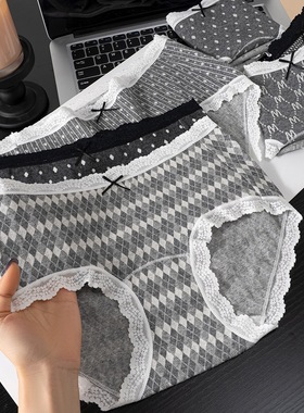 格蕾系纯欲波点千鸟格纯棉内裤女10A抗菌莫代尔裆中腰三角内裤女