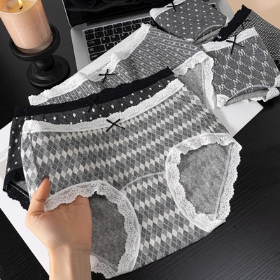 格蕾系纯欲波点千鸟格纯棉内裤女10A抗菌莫代尔裆中腰三角内裤女