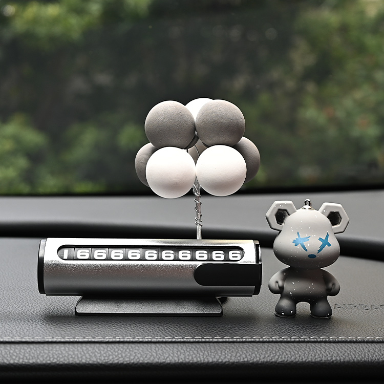 车载金属临时停车号码牌滚轮隐藏式挪车电话牌汽车内装饰小熊摆件