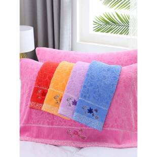 纯棉成人割绒毛巾枕巾一对老式枕头帕子全棉黄色家用吸汗透气柔软